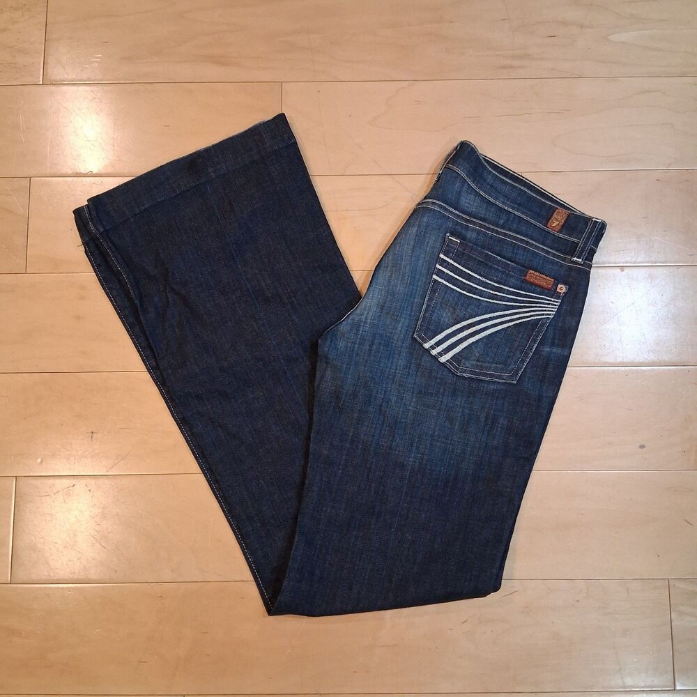 7 For All Mankind Dojo Jeans Womens 29 Dark Wash Flare Wide Leg USA Made Y2K